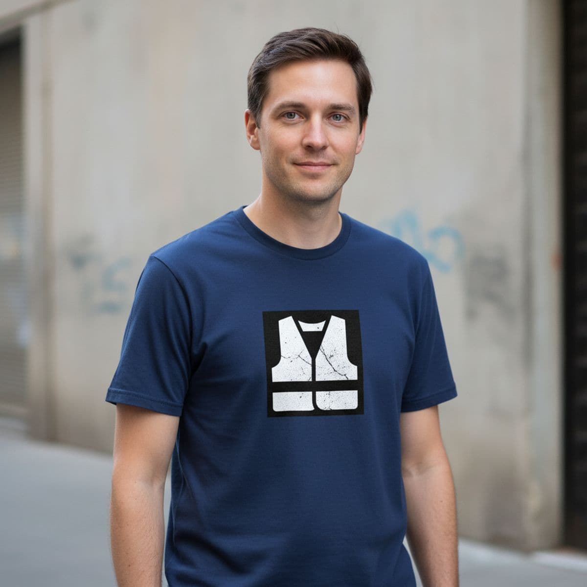 The Baker Arranges His Vest printed on a t-shirt, worn