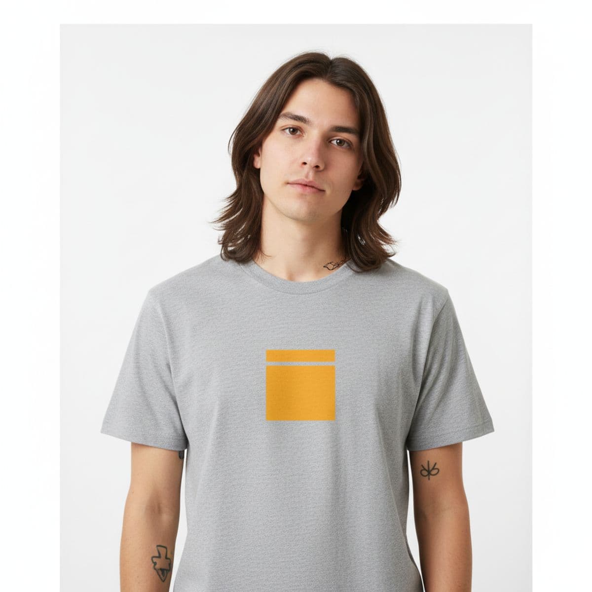 The Cubicle Worker's Gaze printed on a t-shirt, worn