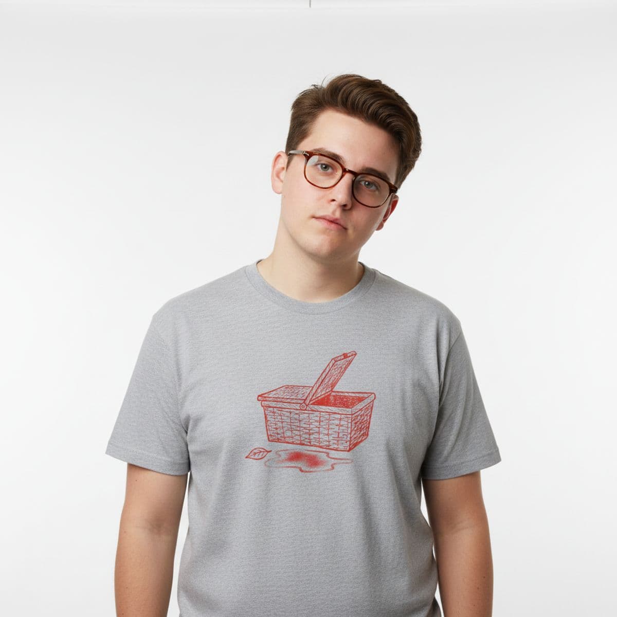 The Cyan Stain on Tarmac printed on a t-shirt, worn
