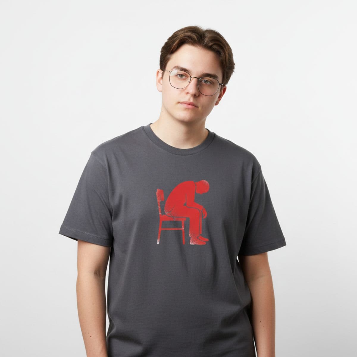 The Drained Delegate printed on a t-shirt, worn