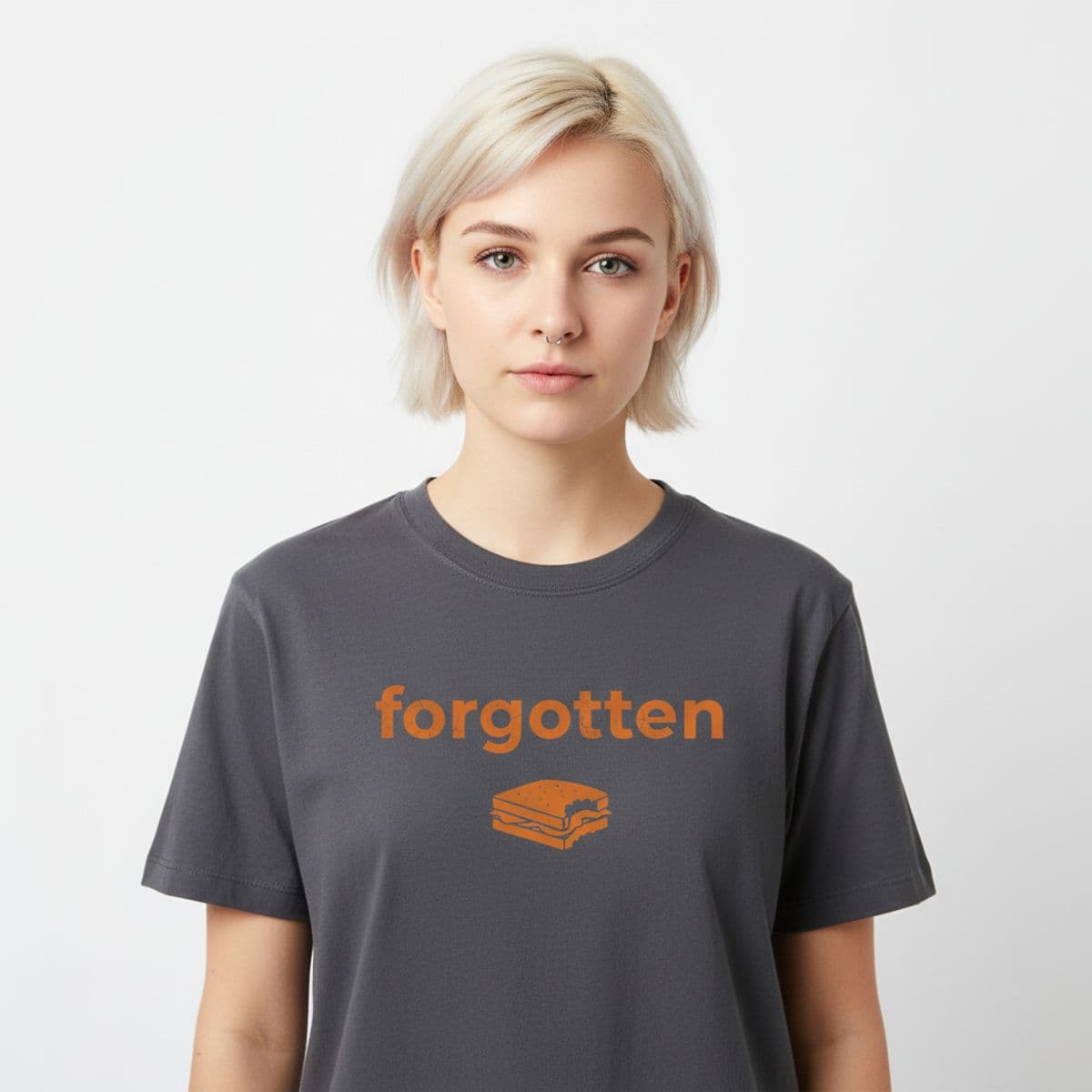 The Elevator Finally Gives printed on a t-shirt, worn