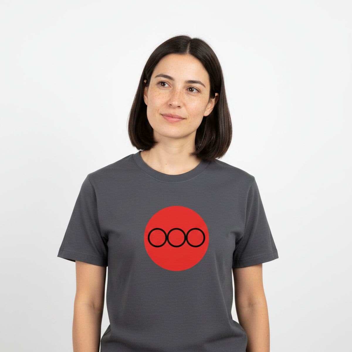 The Figure Enduring the Drizzle printed on a t-shirt, worn