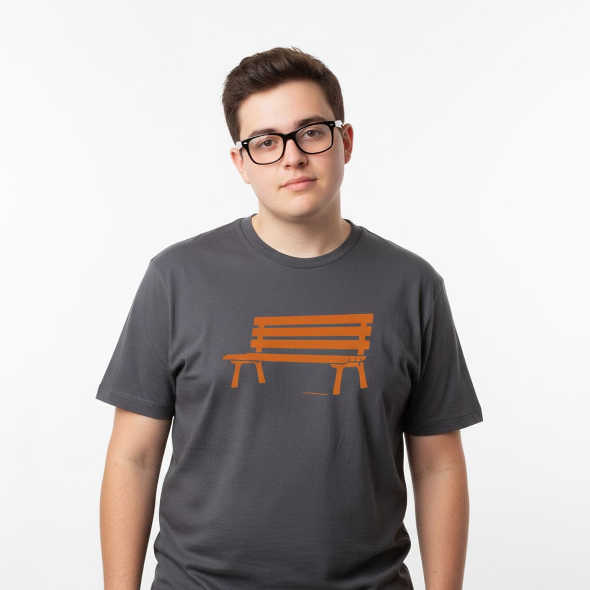 The Green Bench in Assembly printed on a t-shirt, worn