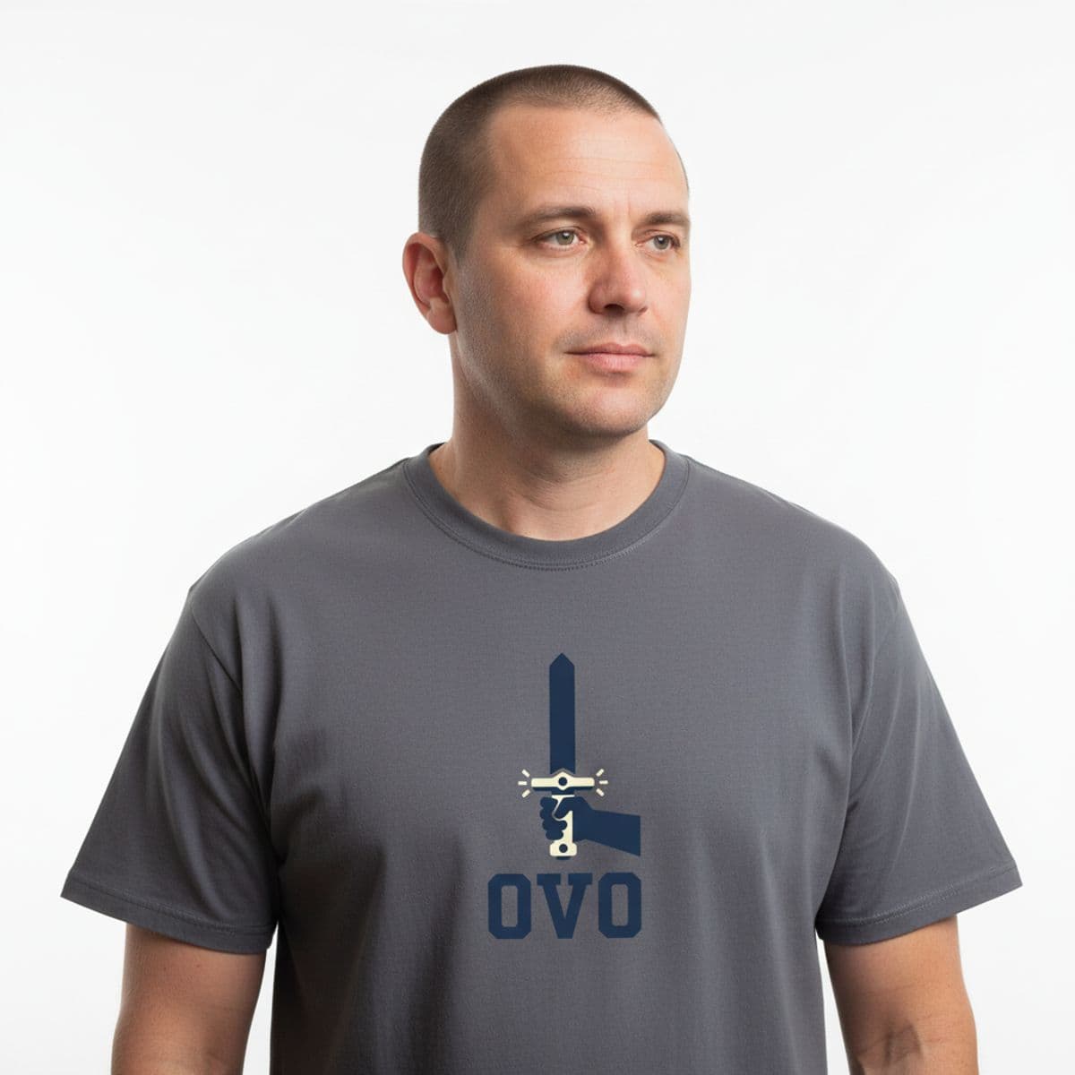 The Kid with the Sword printed on a t-shirt, worn