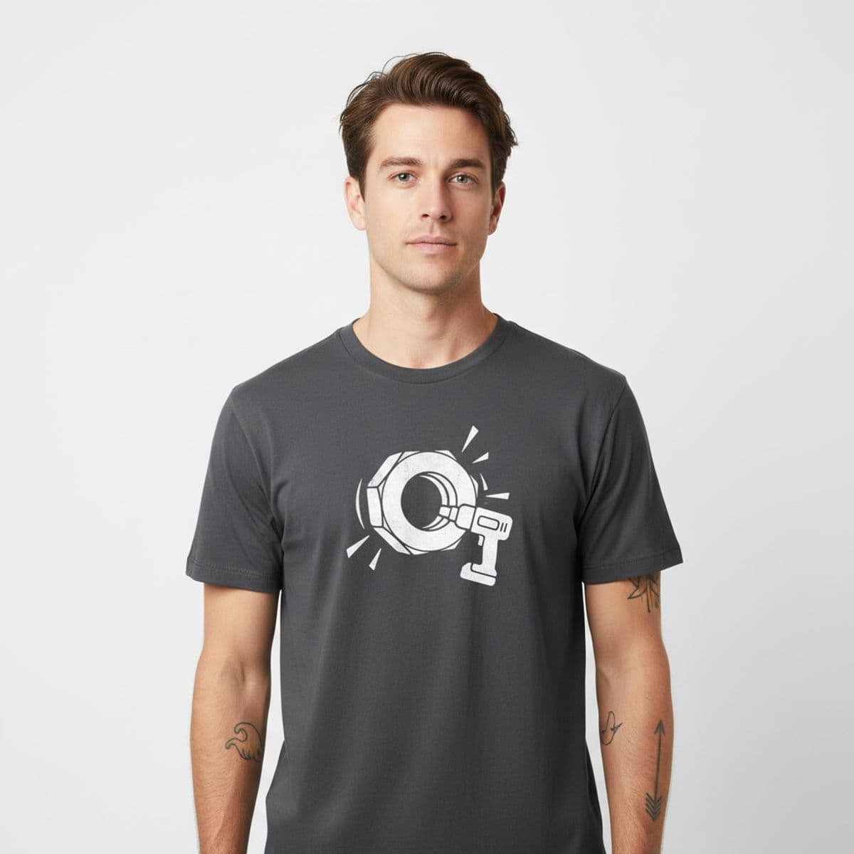 The Last Lug Nut printed on a t-shirt, worn
