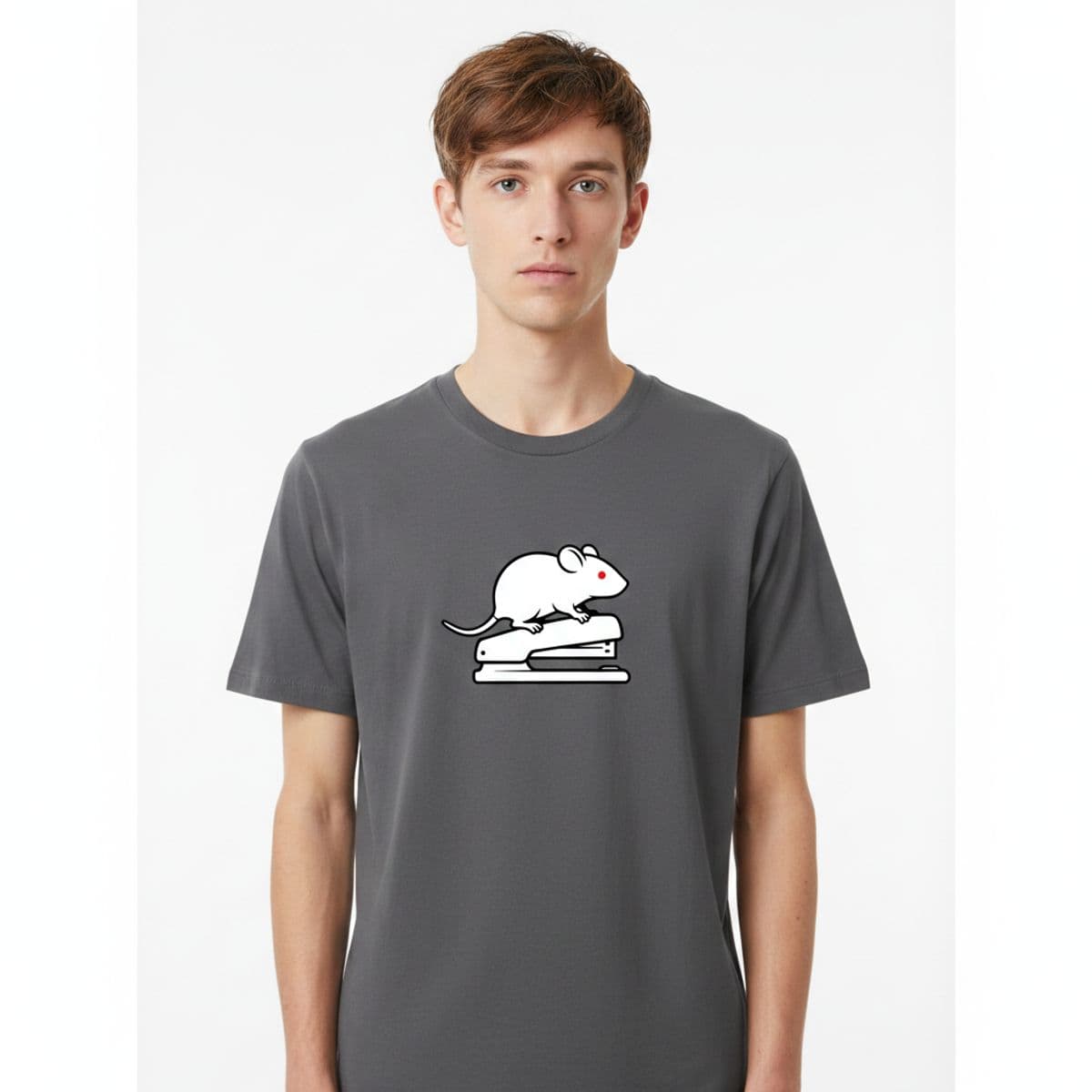 The Mouse's Big Win printed on a t-shirt, worn