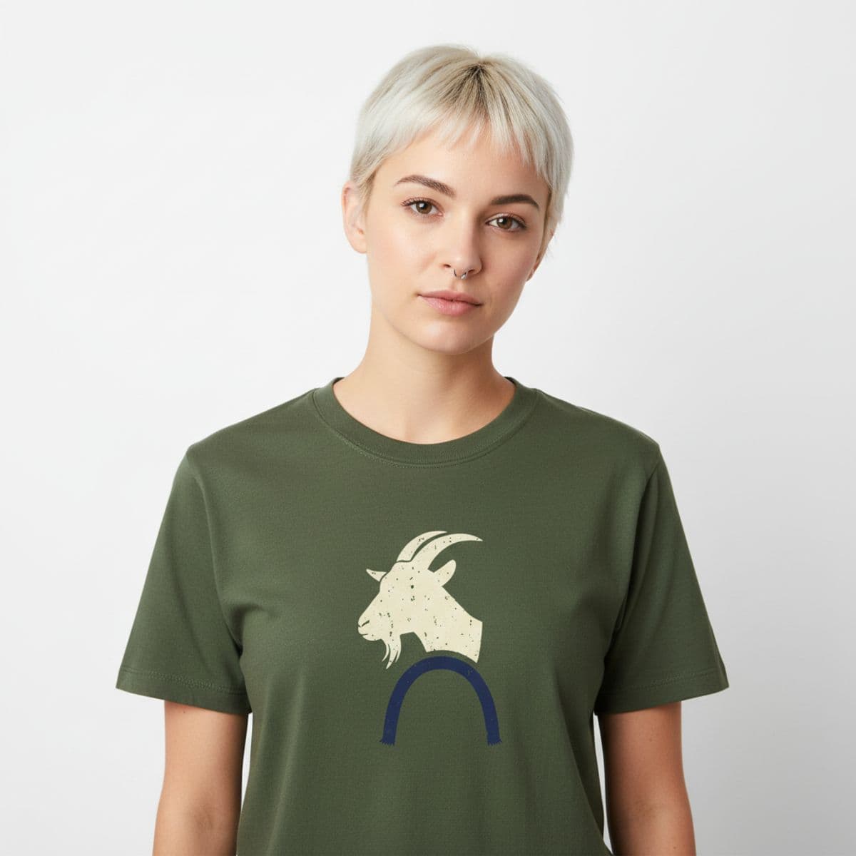 The Overturned Red Boot printed on a t-shirt, worn