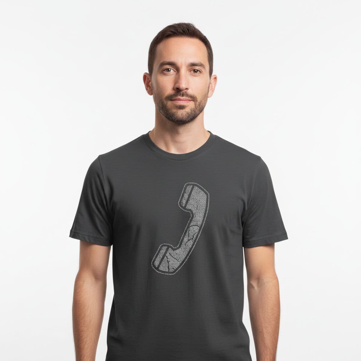 The Round-Faced Messenger printed on a t-shirt, worn