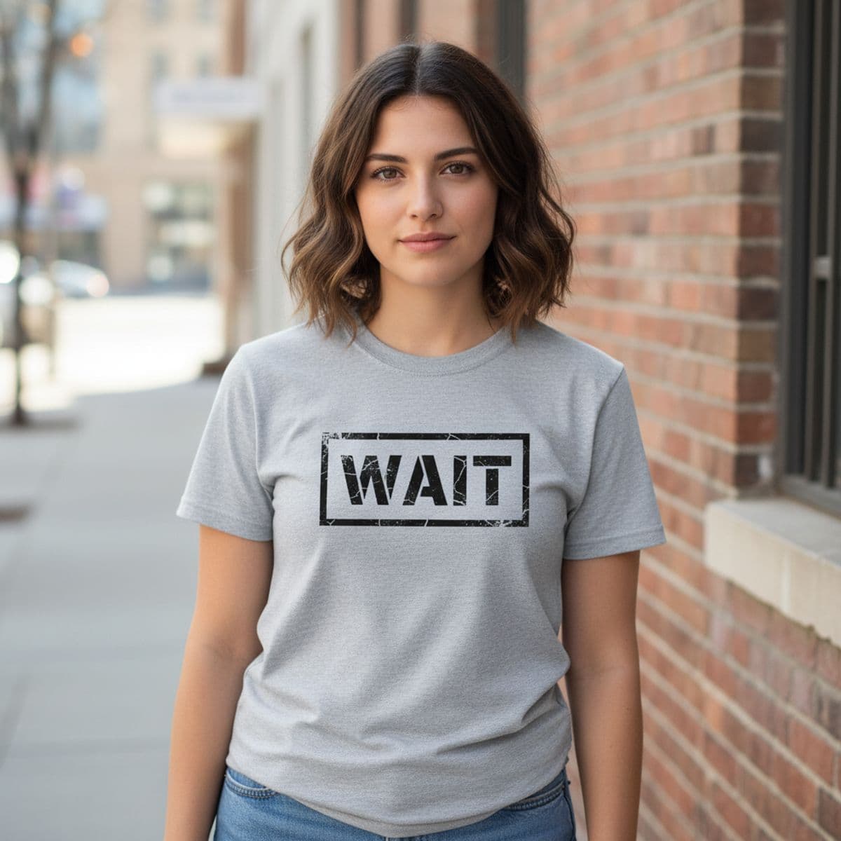 The Tired Figure at the Window printed on a t-shirt, worn