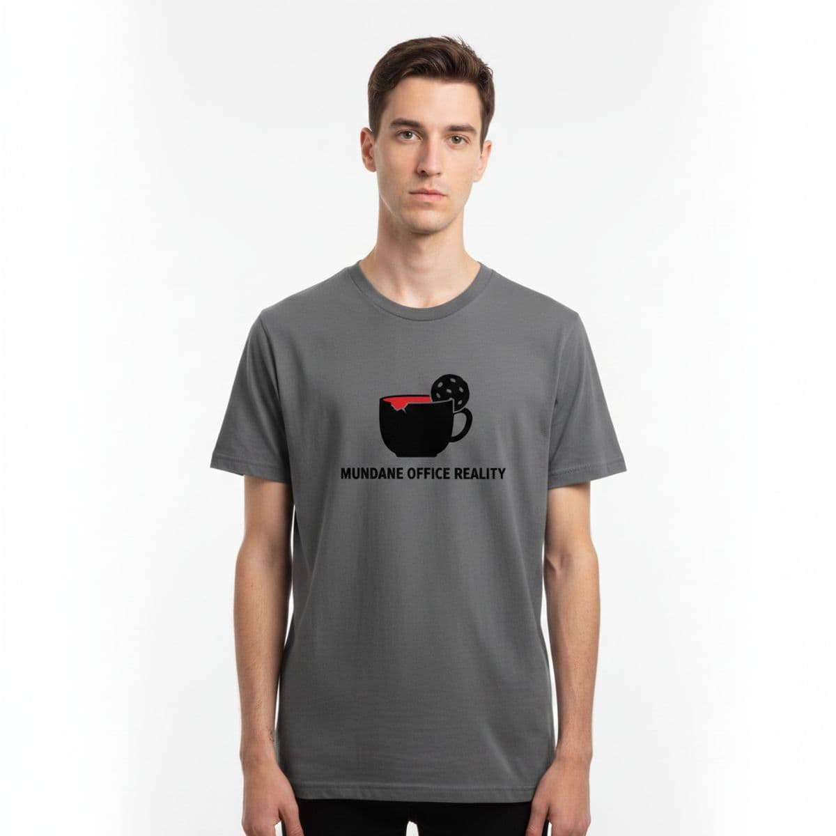 The Tired Green Air printed on a t-shirt, worn