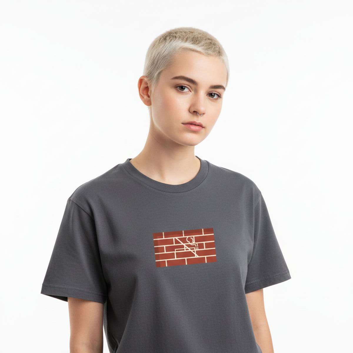 Untitled (Factory Wall, Sunday) printed on a t-shirt, worn