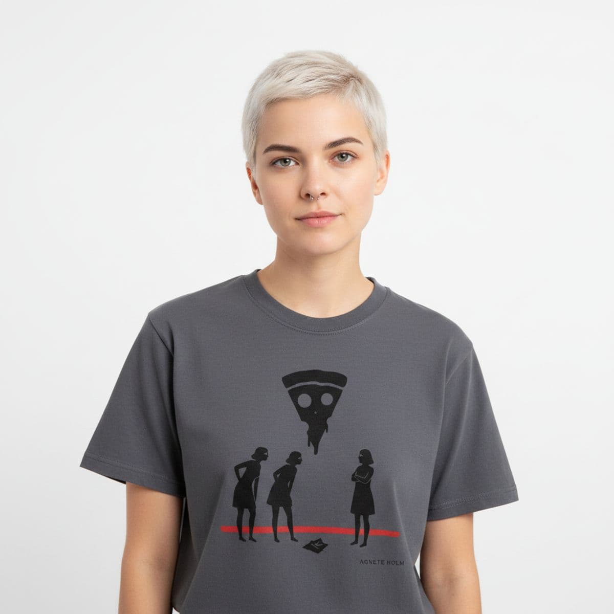 Untitled (Office Break Room) printed on a t-shirt, worn