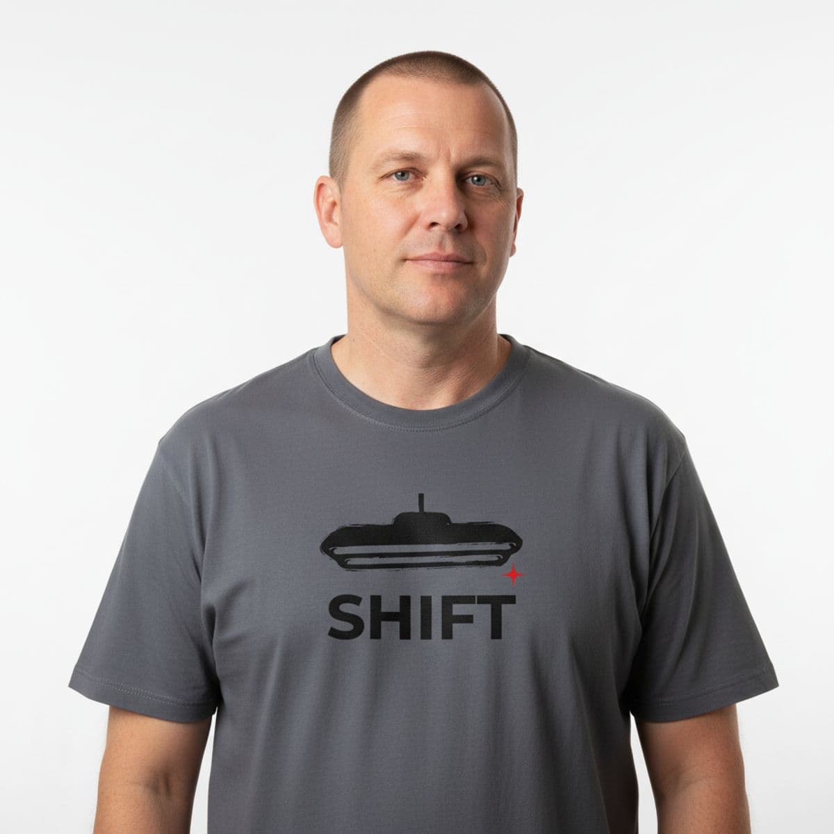 Untitled (Office Break Room) printed on a t-shirt, worn