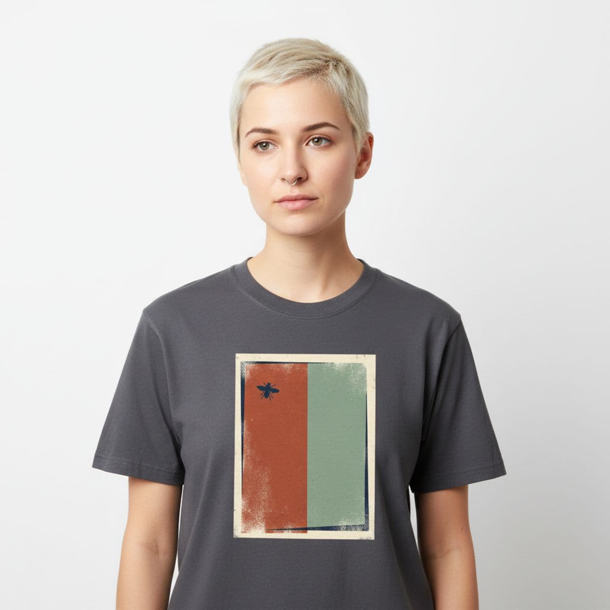 Untitled (Office Corner, Autumn) printed on a t-shirt, worn