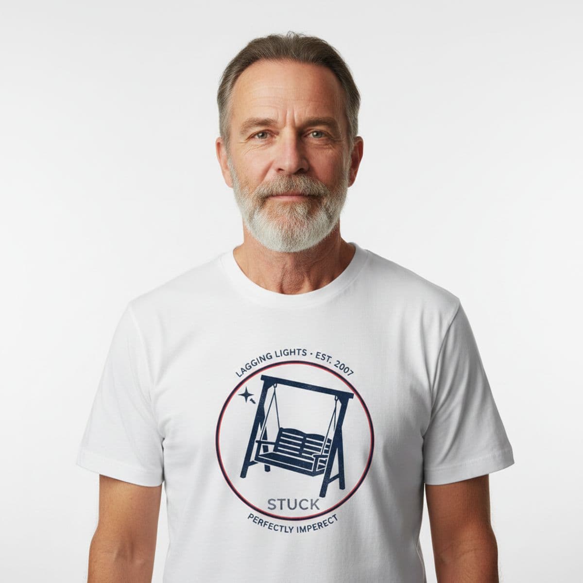 Untitled (Porch Swing) printed on a t-shirt, worn