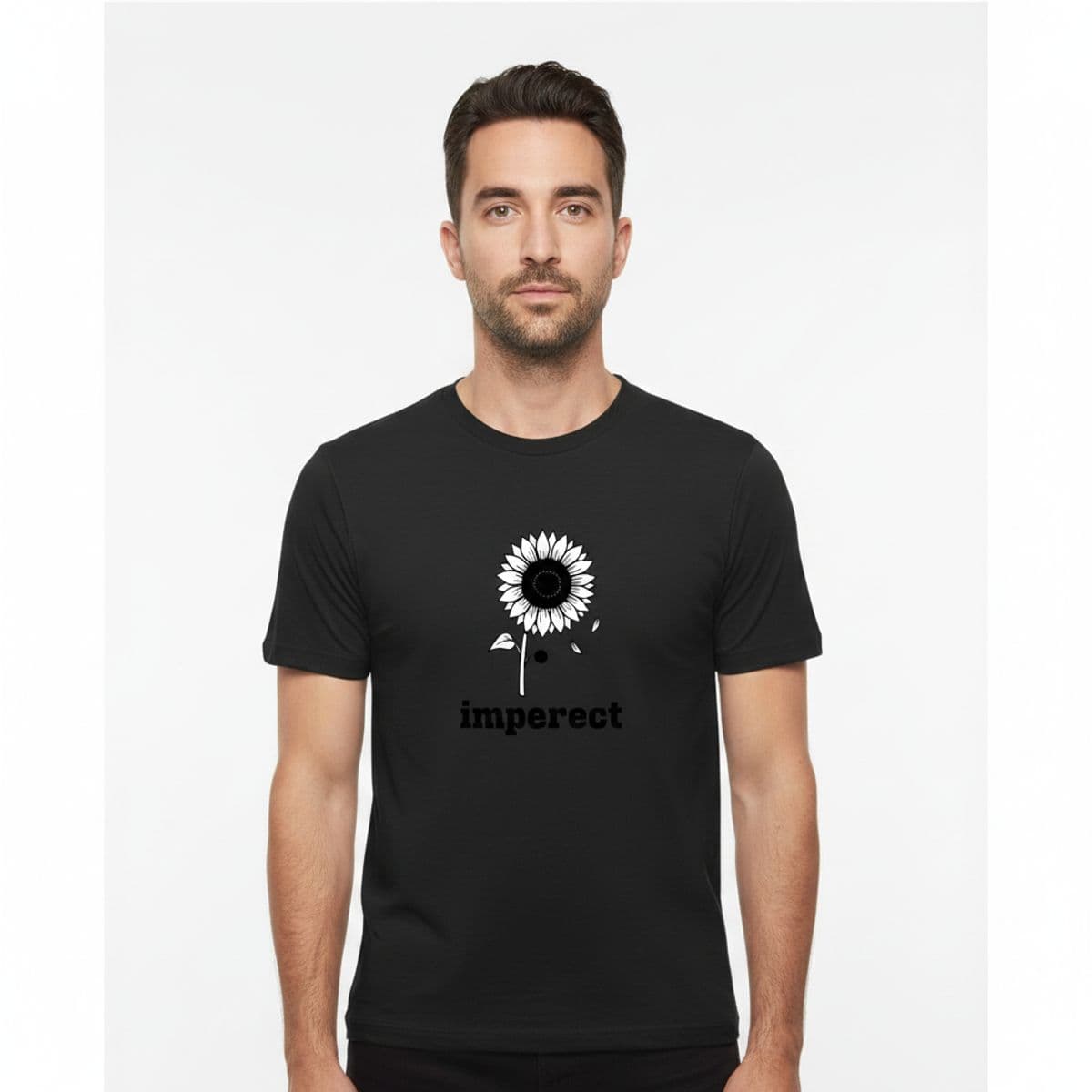 waiting on autumn's edge printed on a t-shirt, worn