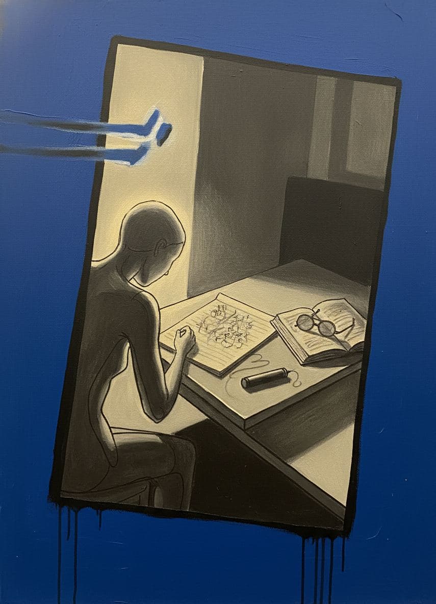 Aardman Animations with a Blue Biro — abstract work by Saskia Vandenberg — MODULAR · a one-of-a-kind original