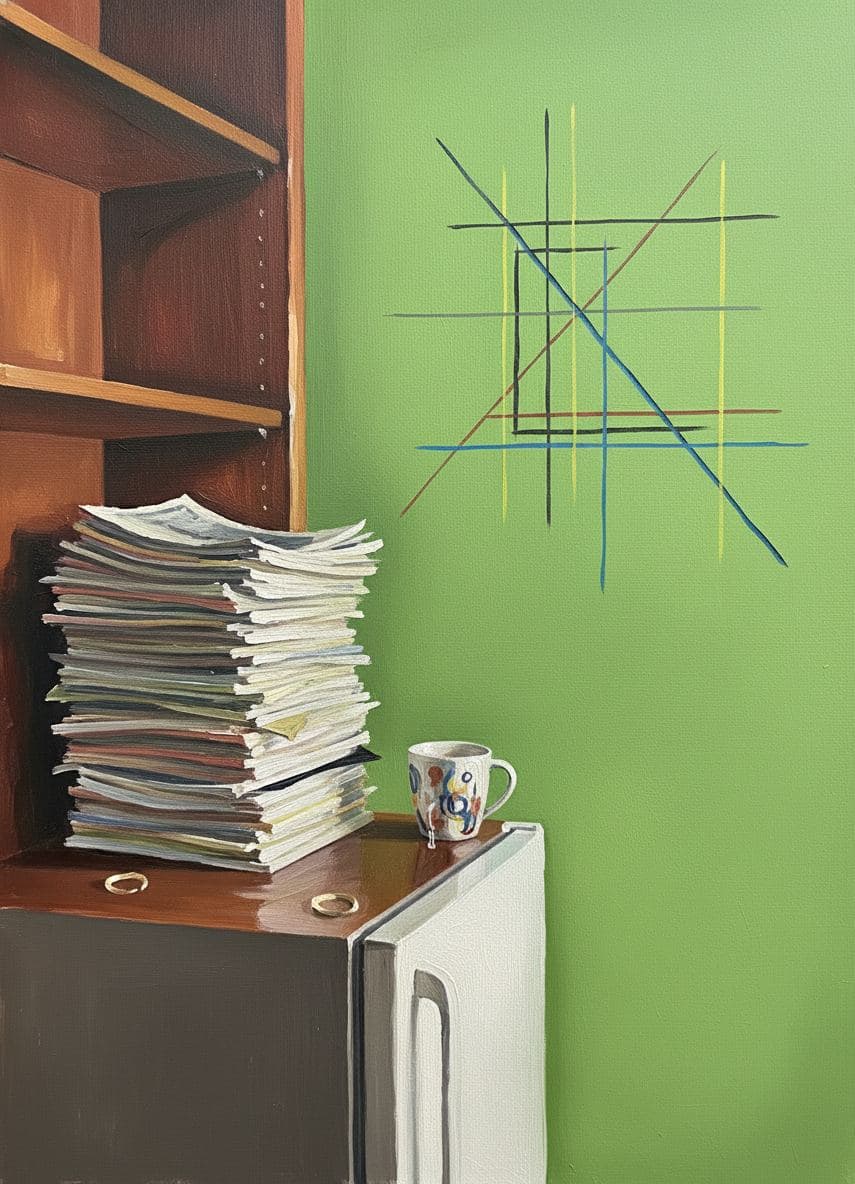 Barrister's Bookcase with Unread Mail — abstract work by Saskia Vandenberg — MODULAR · a one-of-a-kind original