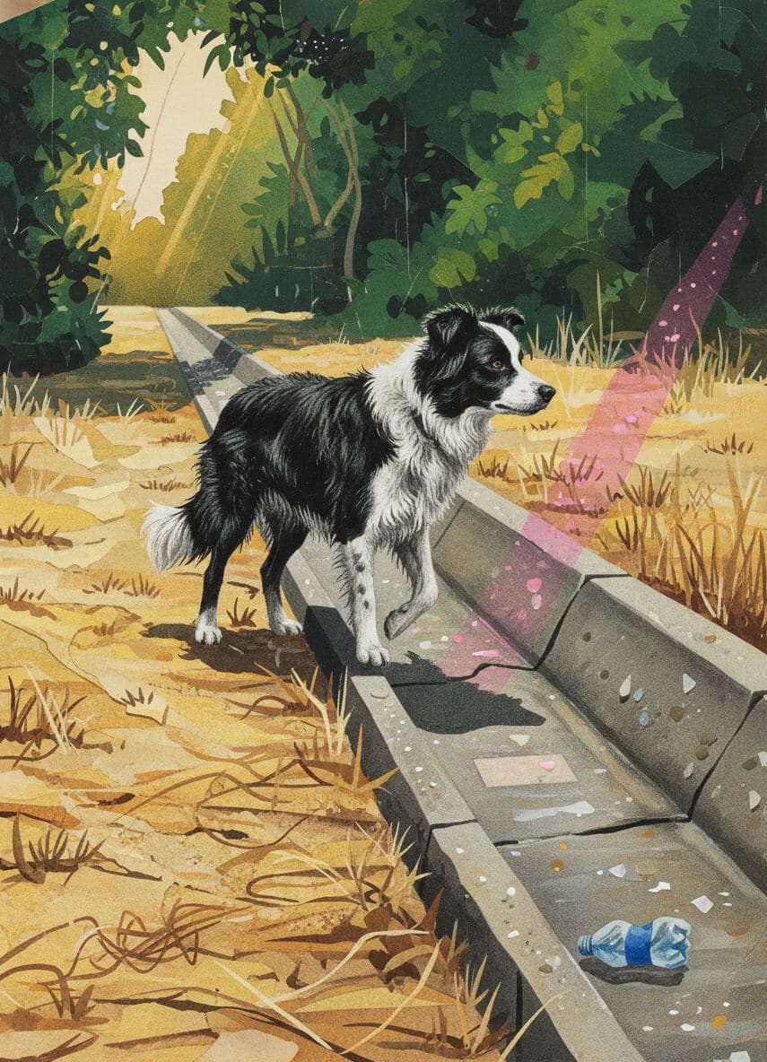 Border Collie Anticipates the Turn — collage by Irmela Bechmann — MODULAR · a one-of-a-kind original