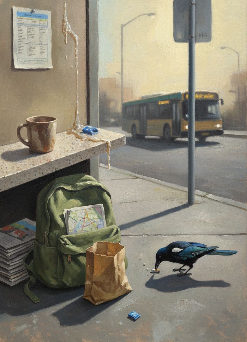 Bus Stop with a Chewing Gum Wrapper — abstract work by Saskia Vandenberg — MODULAR · a one-of-a-kind original