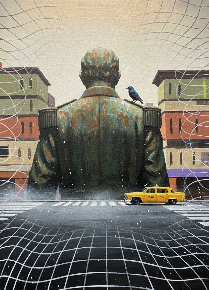 City Intersection with a Starling — abstract work by Viktor Eklund — MODULAR · a one-of-a-kind original