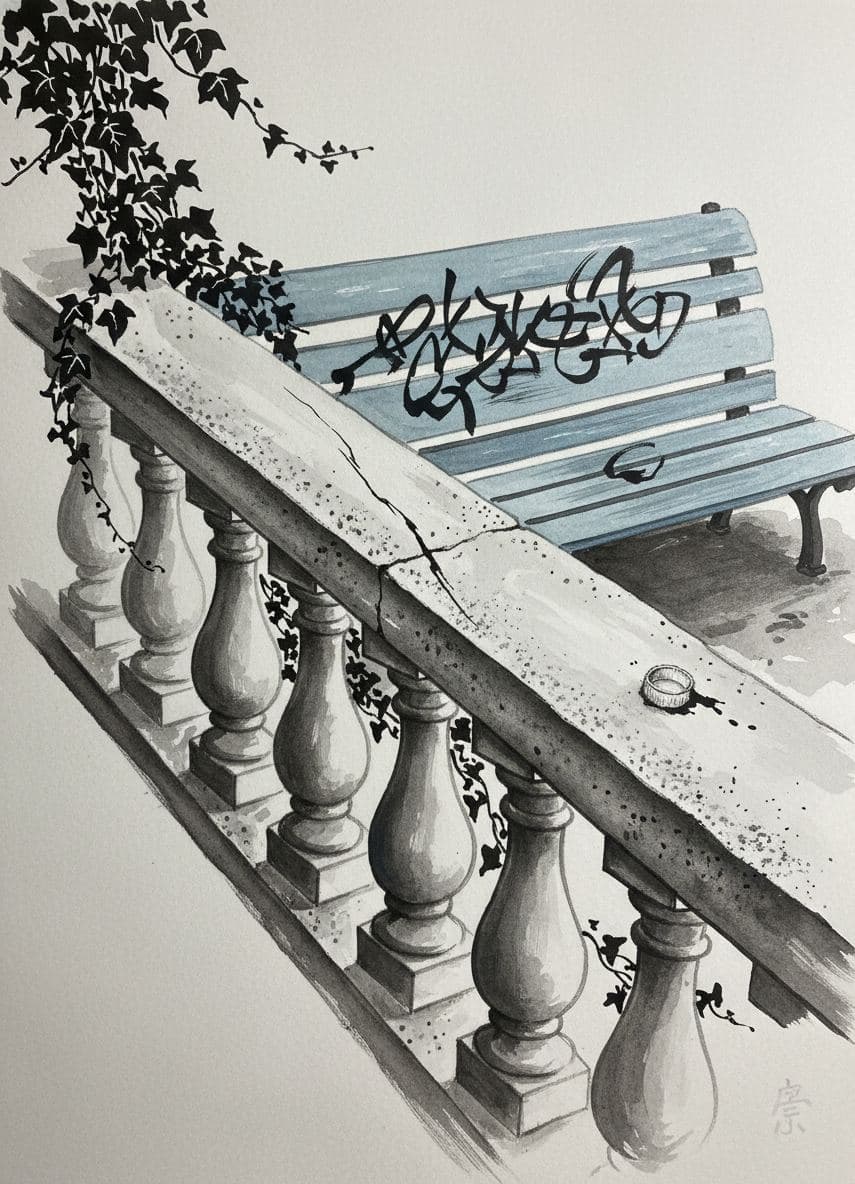 City Park with a Missing Spindle — painting by Agnete Holm — MODULAR · a one-of-a-kind original