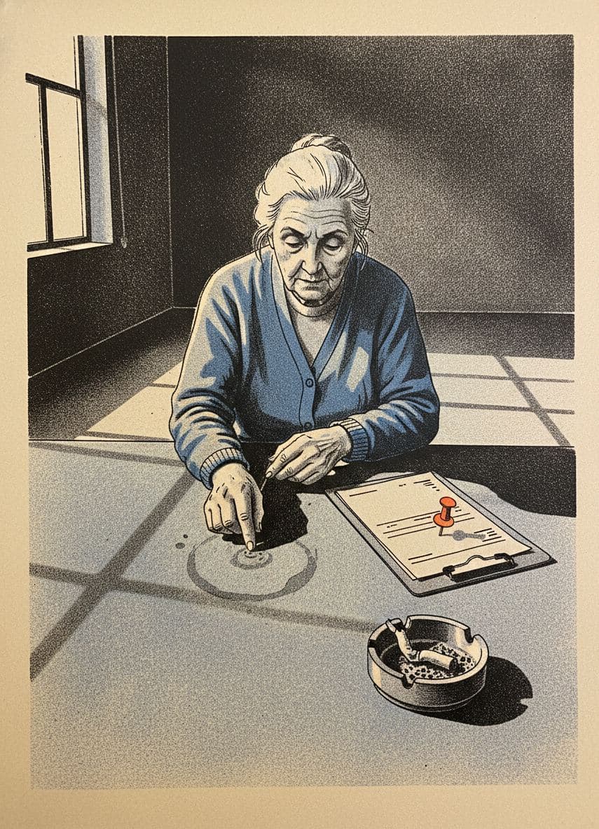 Co-Working Space with a Red Thumbtack — print by Hilda Prosser — MODULAR · a one-of-a-kind original