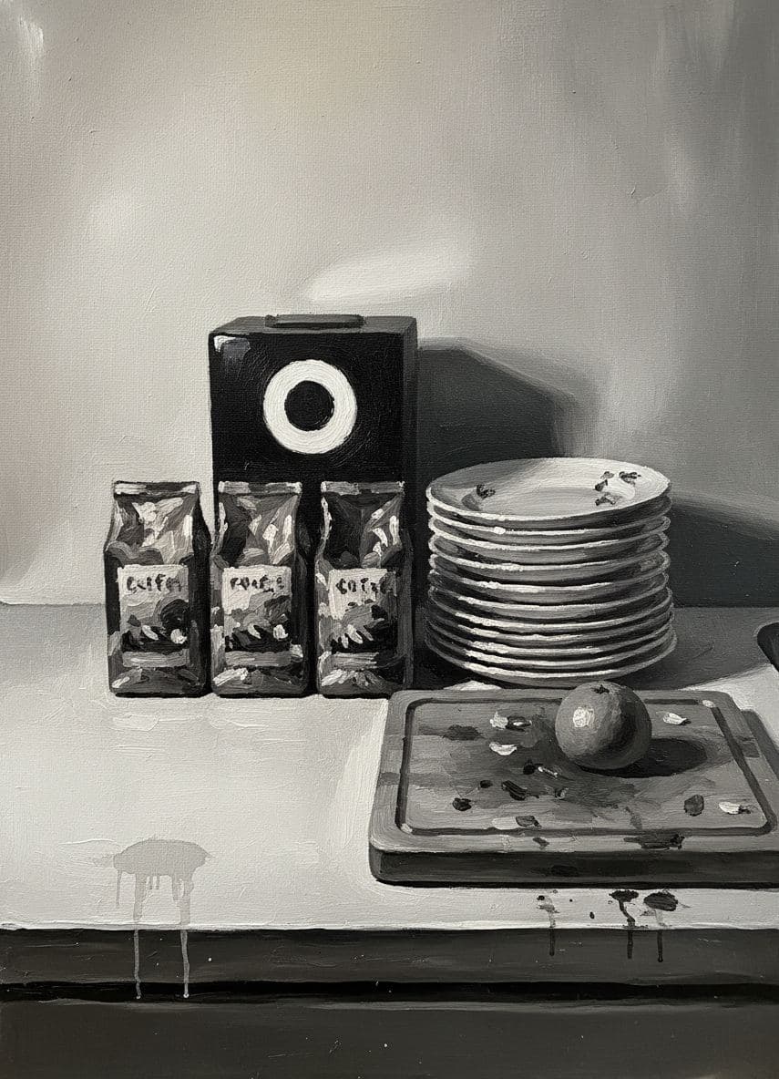 Coffee and Plates in Ensanche — abstract work by Viktor Eklund — MODULAR · a one-of-a-kind original