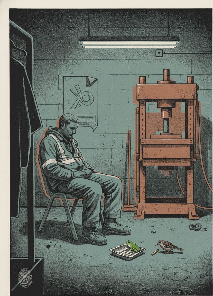 Construction Worker Observing the Frog — print by Yuko Shimizu-Tachibana — MODULAR · a one-of-a-kind original