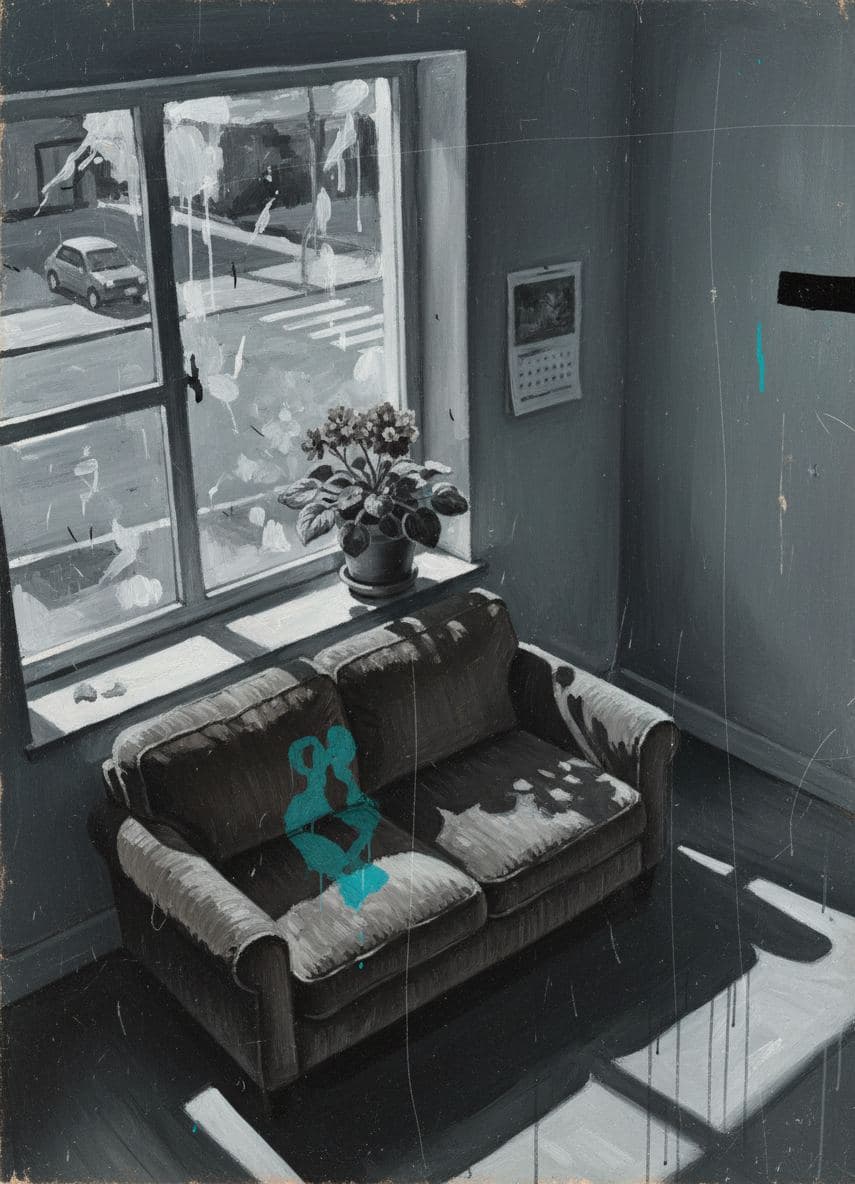 Corduroy Couch and March Calendar — print by Anya Pietrowski — MODULAR · 13 × 18 cm limited edition of 10