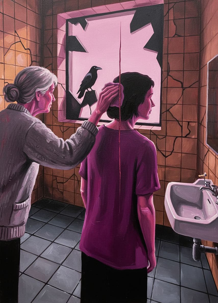 Disused Restroom with a Raven — abstract work by Viktor Eklund — MODULAR · a one-of-a-kind original