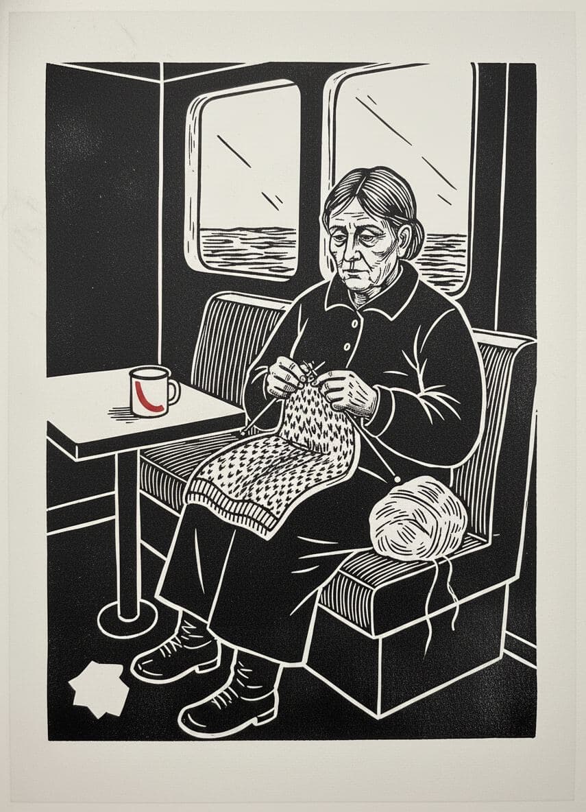 Elsa Finishing the Lopapeysa — print by Anya Pietrowski — MODULAR · a one-of-a-kind original
