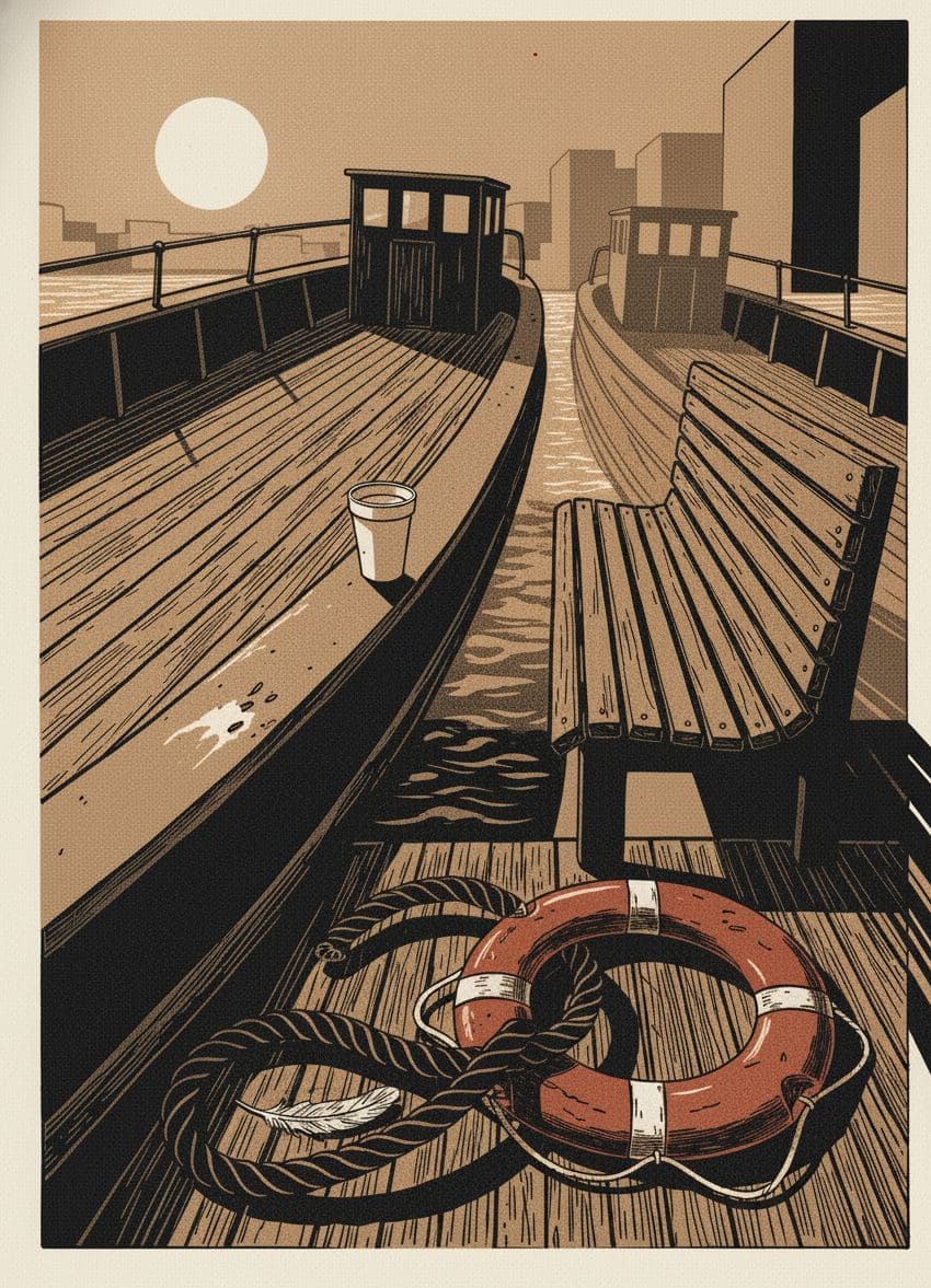 Floating Harbour with Ghost Ferry — print by Yuko Shimizu-Tachibana — MODULAR · a one-of-a-kind original