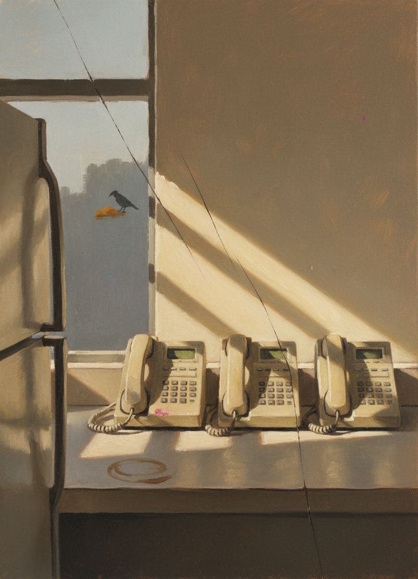 Four Phones and a Coffee Ring — abstract work by Viktor Eklund — MODULAR · a one-of-a-kind original