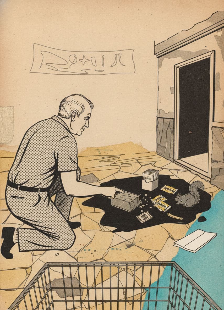 Grandfather Examines the Brick — collage by Irmela Bechmann — MODULAR · a one-of-a-kind original
