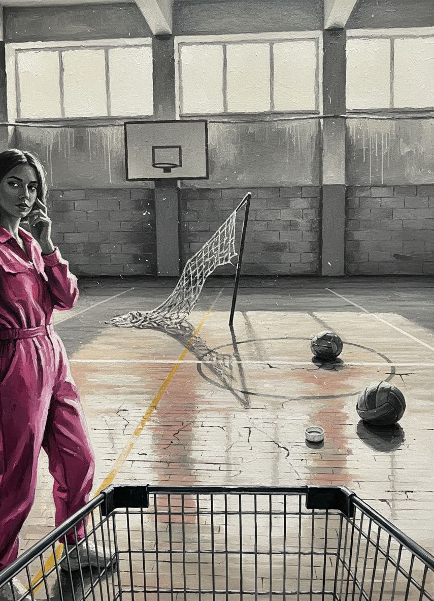 Gymnasium with Two Flat Balls — abstract work by Stefan Tannhäuser — MODULAR · a one-of-a-kind original