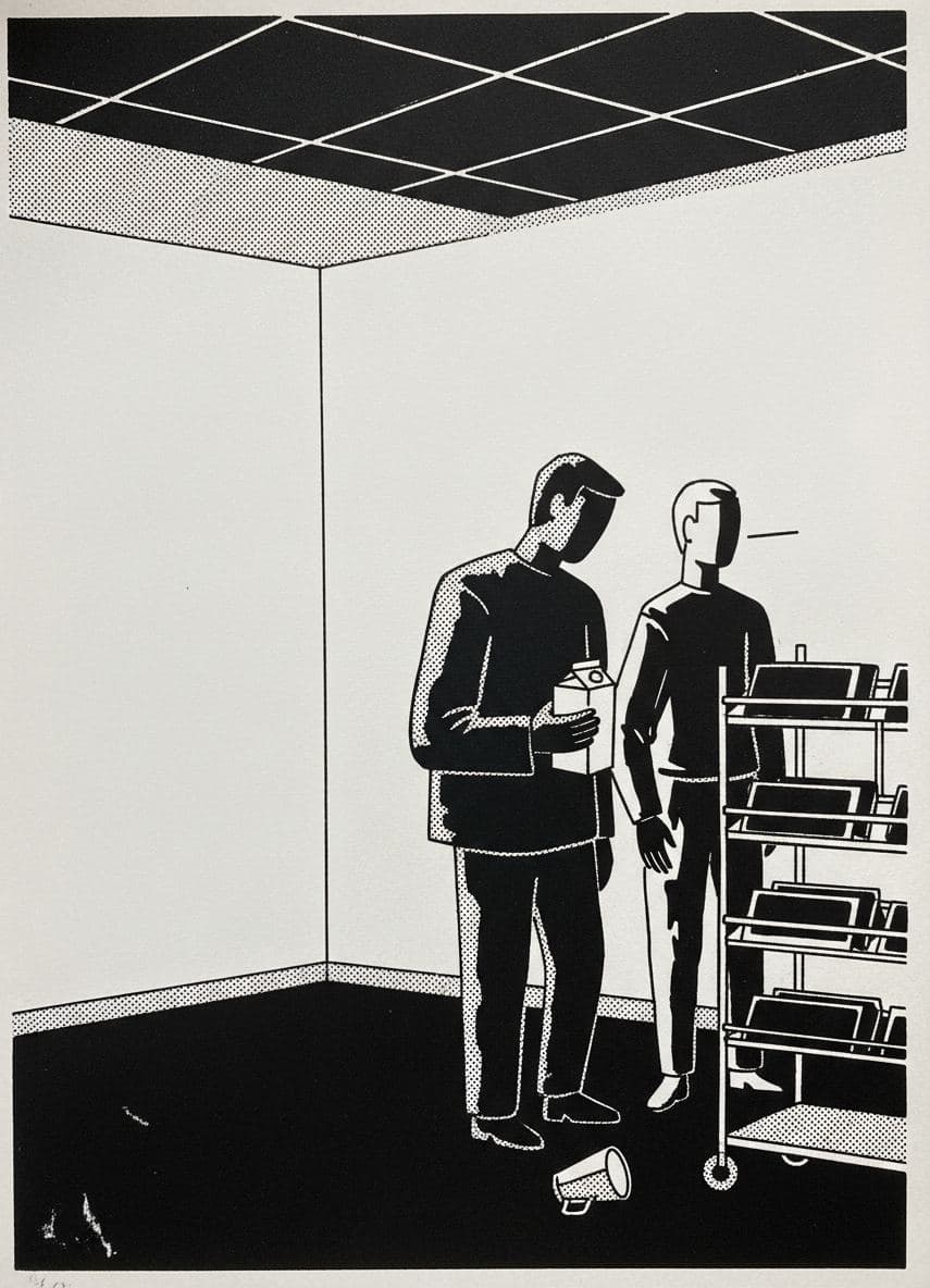 Javier Inspects the Protein Bars — print by Hilda Prosser — MODULAR · a one-of-a-kind original