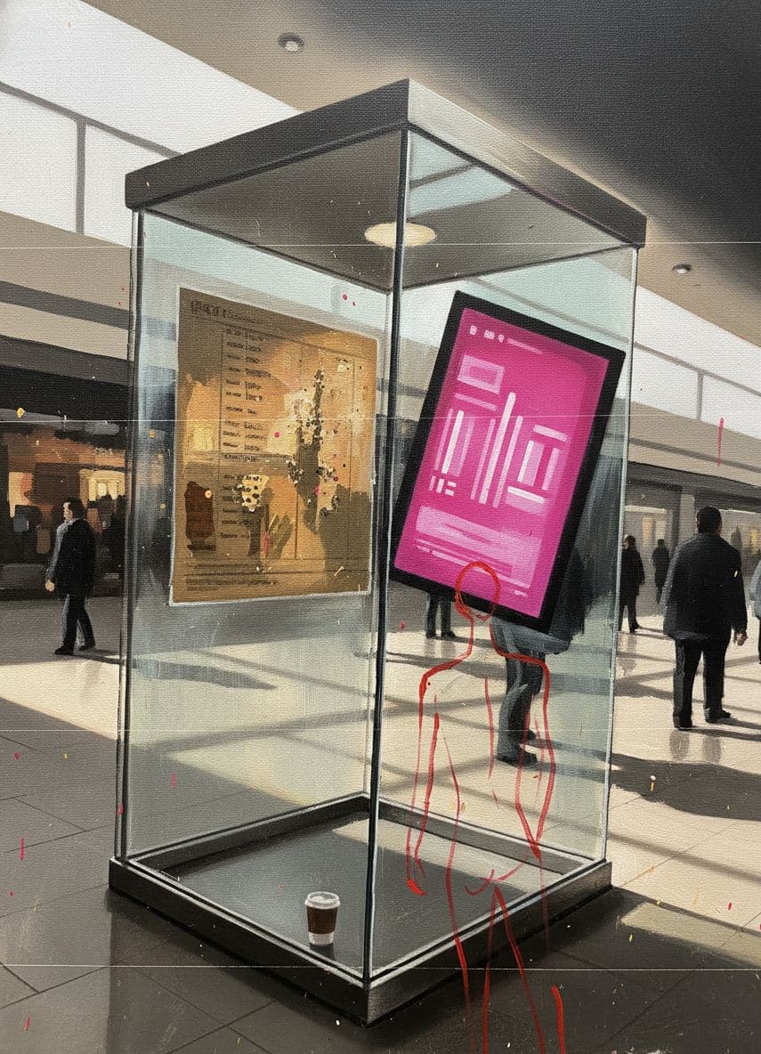 Kiosk with a Faded Timetable — abstract work by Viktor Eklund — MODULAR · a one-of-a-kind original