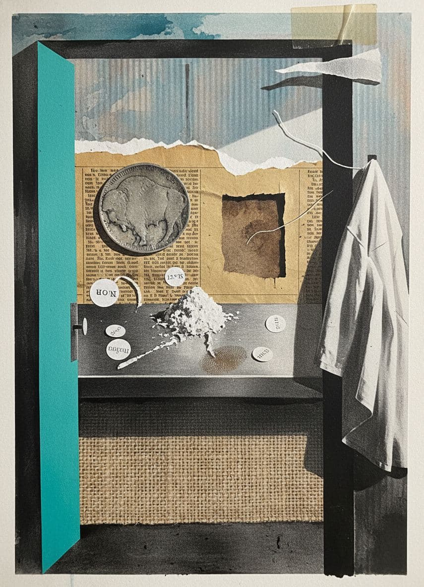 Lab Bench with a Single Scratch — collage by Irmela Bechmann — MODULAR · a one-of-a-kind original