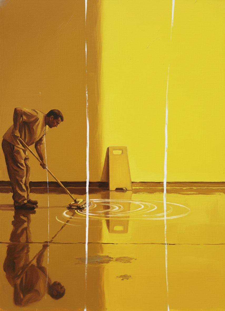 Maintenance Worker Mops the Pool — abstract work by Saskia Vandenberg — MODULAR · a one-of-a-kind original