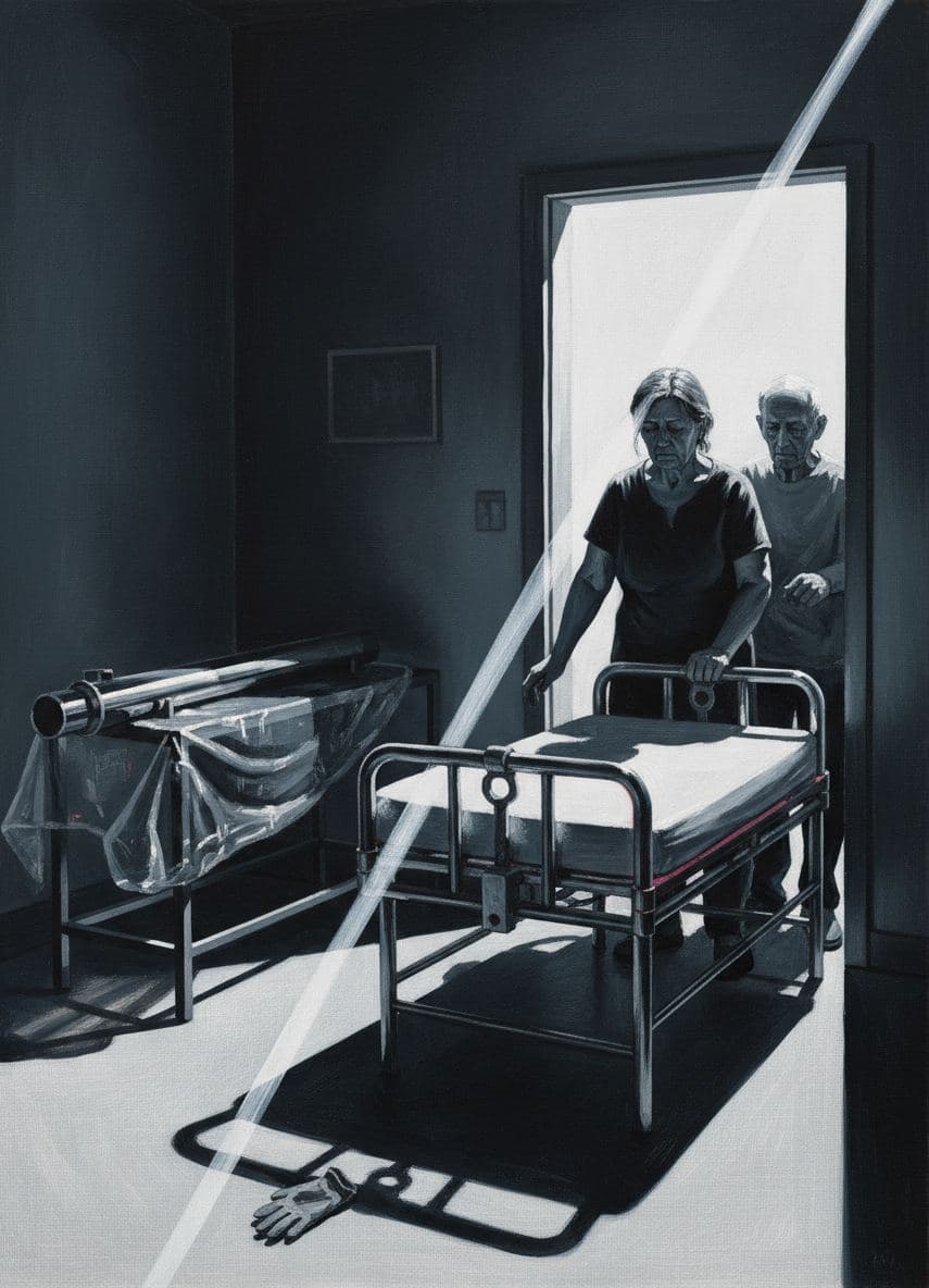 Morgue Prep Table and Magenta Curtain — abstract work by Viktor Eklund — MODULAR · a one-of-a-kind original