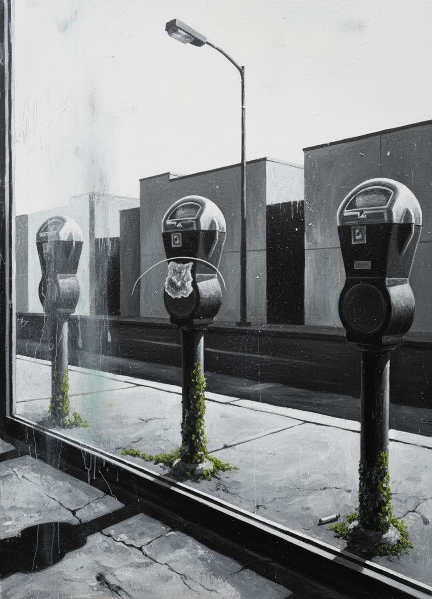 Obsolete Meters on Cracked Asphalt — abstract work by Viktor Eklund — MODULAR · a one-of-a-kind original