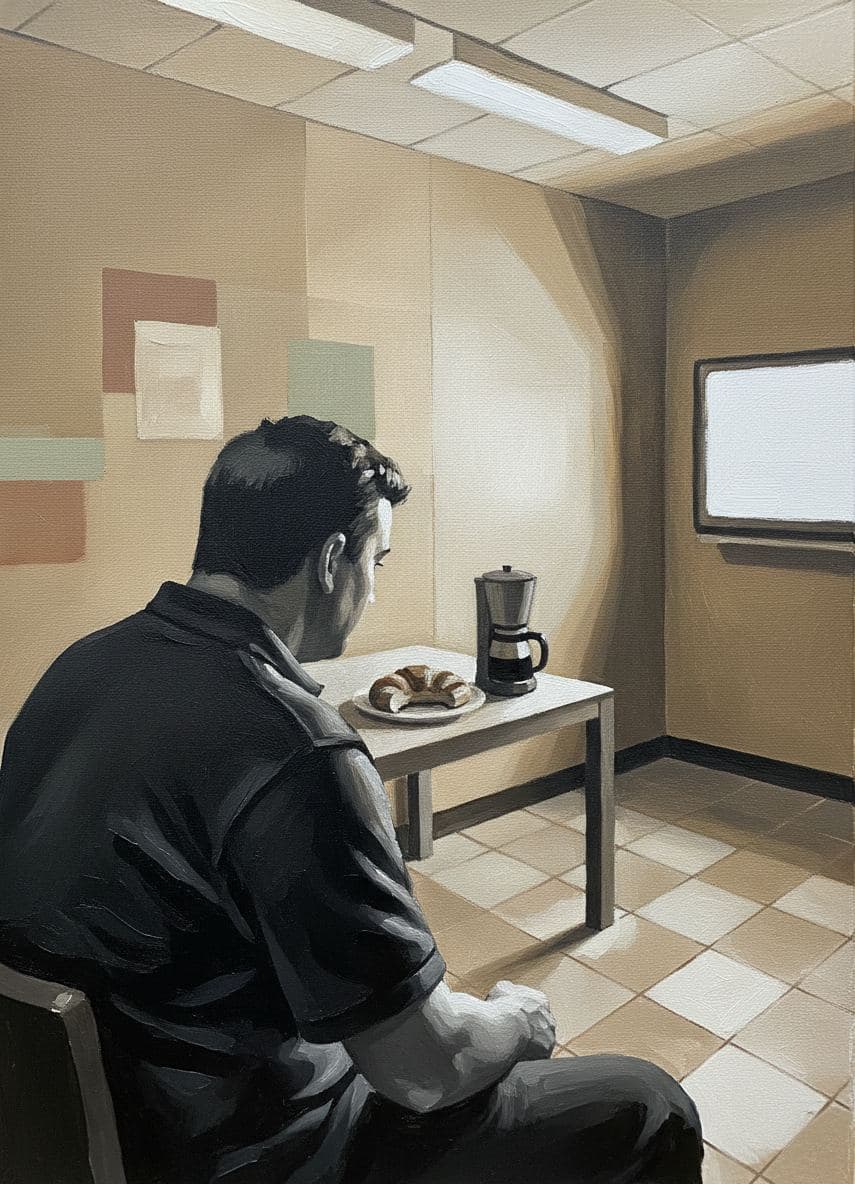 Office Break Room with Peeling Poster — abstract work by Saskia Vandenberg — MODULAR · a one-of-a-kind original