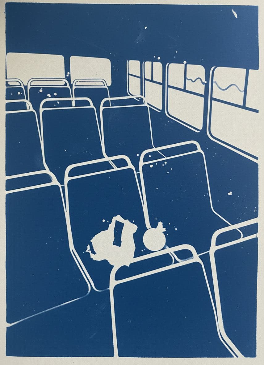 OK Bazaars Packet on a Bus Seat — abstract work by Viktor Eklund — MODULAR · a one-of-a-kind original