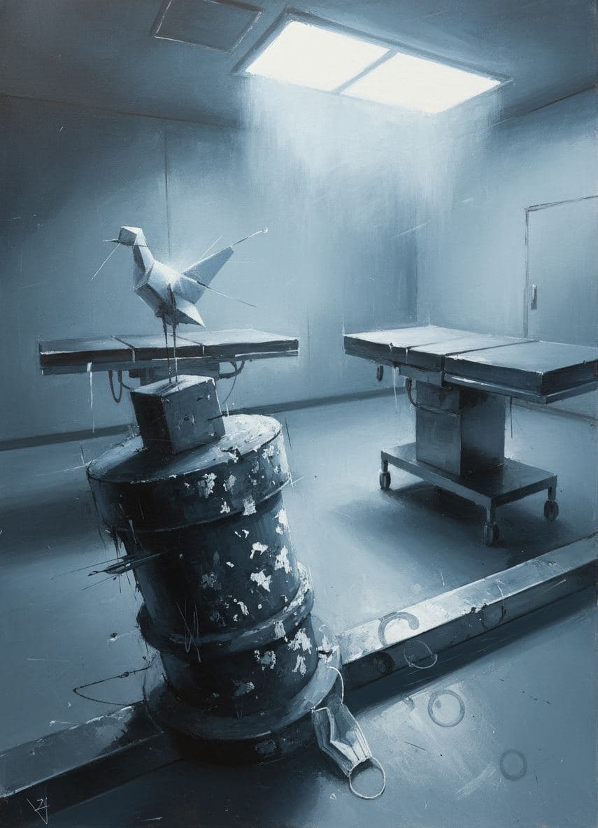 Operating Room with Creased Crane — abstract work by Stefan Tannhäuser — MODULAR · a one-of-a-kind original
