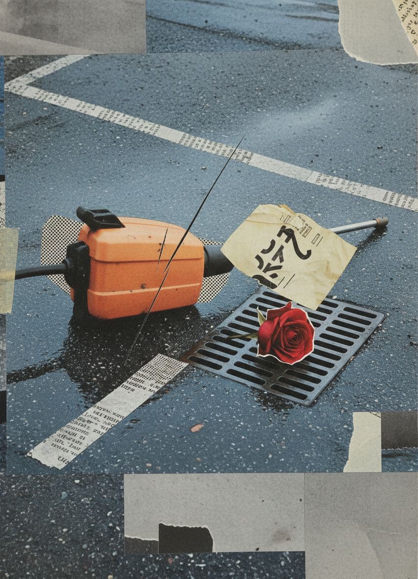orange nozzle, pre-dawn delivery — collage by Irmela Bechmann — MODULAR · a one-of-a-kind original