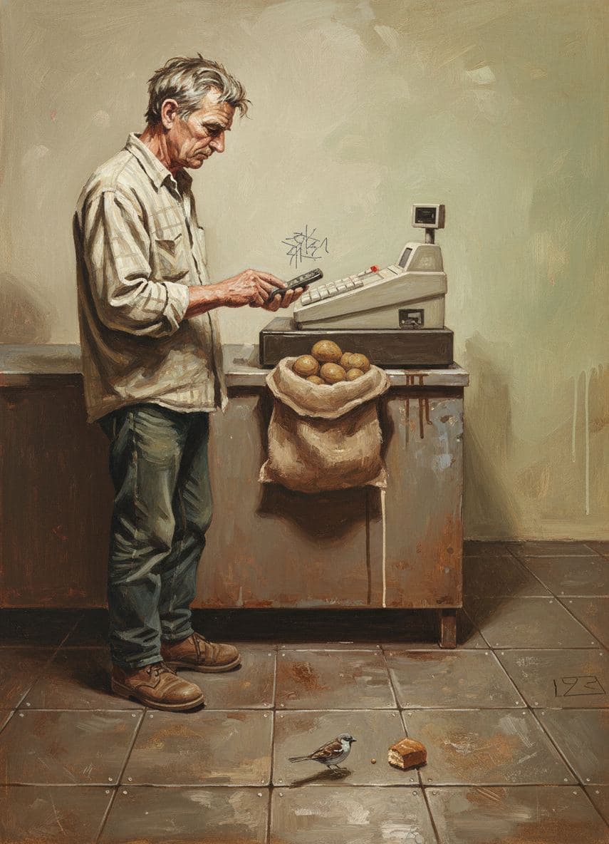 Person Tapping a Brick Phone — abstract work by Stefan Tannhäuser — MODULAR · a one-of-a-kind original