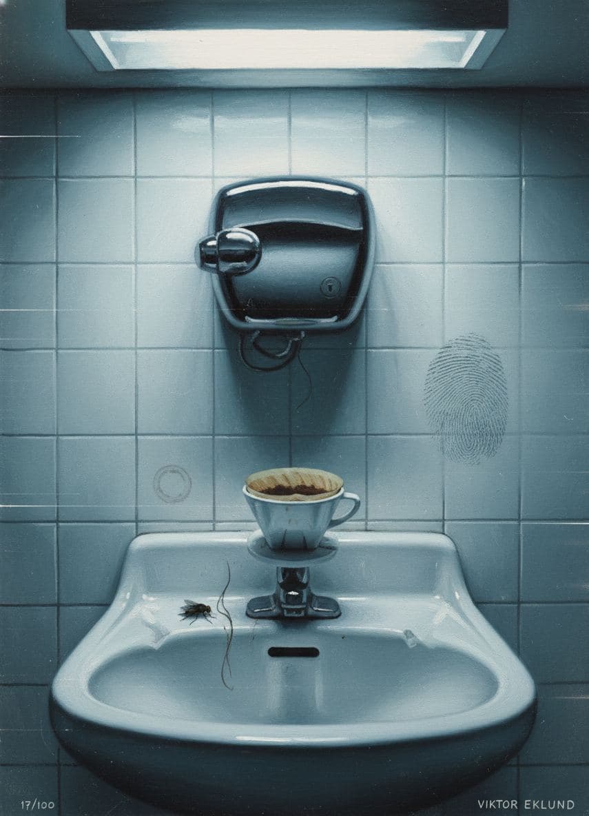 Public Washroom Sink with a Loose Hair — abstract work by Viktor Eklund — MODULAR · a one-of-a-kind original
