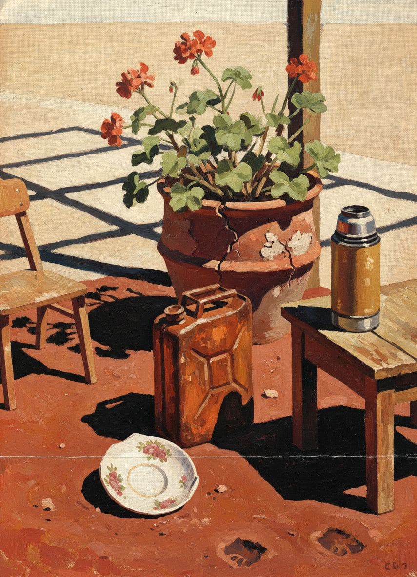 Red Dust Field with a Thermos — abstract work by Viktor Eklund — MODULAR · a one-of-a-kind original