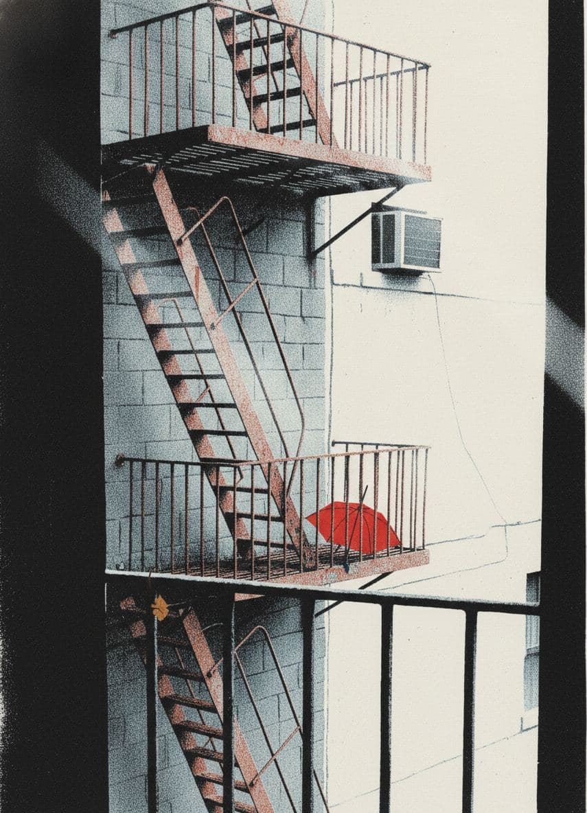 Red Umbrella on the Fourth Floor — print by Anya Pietrowski — MODULAR · a one-of-a-kind original